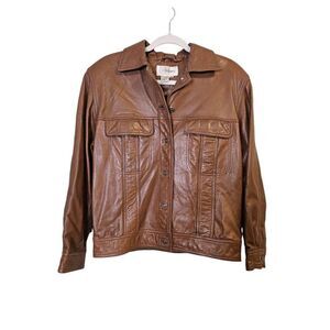 Cedars brown soft leather jacket with fringe. Size S.